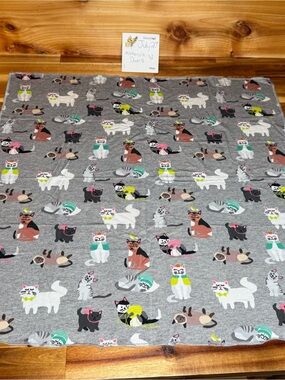 Little Sleepies Gray Cozy Cats Print Pet Bandana  21”x21”